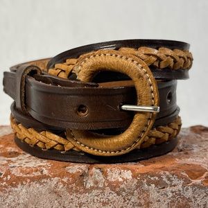 Narrow leather belt artisan handcrafted tan brown boho western streetwear artsy